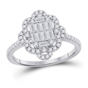 14kt White Gold Womens Baguette Diamond Fashion Ring 3/4 Cttw
