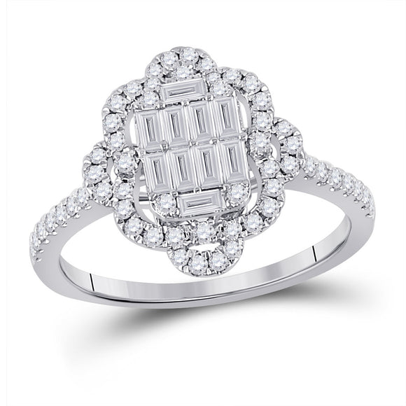 14kt White Gold Womens Baguette Diamond Fashion Ring 3/4 Cttw