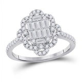 14kt White Gold Womens Baguette Diamond Fashion Ring 3/4 Cttw