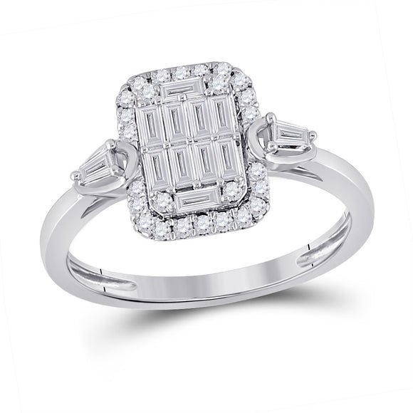 14kt White Gold Womens Baguette Diamond Rectangle Fashion Ring 1/2 Cttw