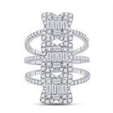 14kt White Gold Womens Baguette Diamond Spiral Fashion Ring 1-7/8 Cttw