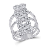 14kt White Gold Womens Baguette Diamond Spiral Fashion Ring 1-7/8 Cttw