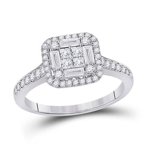 14kt White Gold Womens Baguette Diamond Square Cluster Ring 3/4 Cttw
