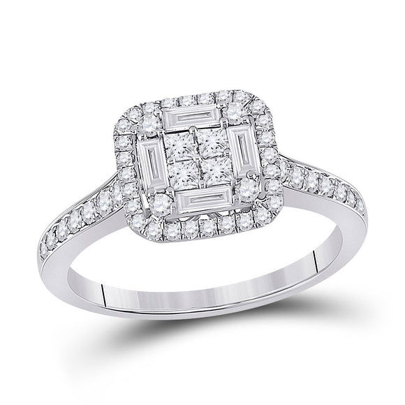 14kt White Gold Womens Baguette Diamond Square Cluster Ring 3/4 Cttw
