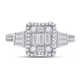 14kt White Gold Womens Baguette Diamond Square Ring 3/4 Cttw