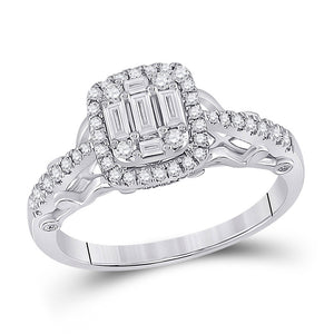 14kt White Gold Womens Baguette Diamond Square Cluster Ring 1/2 Cttw