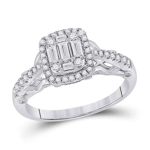 14kt White Gold Womens Baguette Diamond Square Cluster Ring 1/2 Cttw