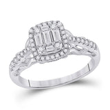 14kt White Gold Womens Baguette Diamond Square Cluster Ring 1/2 Cttw