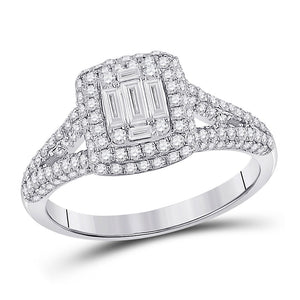 14kt White Gold Womens Baguette Diamond Square Cluster Ring 1 Cttw