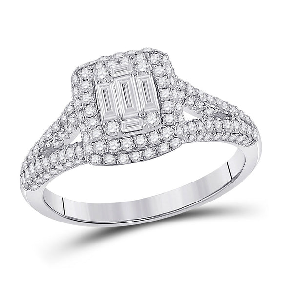 14kt White Gold Womens Baguette Diamond Square Cluster Ring 1 Cttw