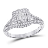 14kt White Gold Womens Baguette Diamond Square Cluster Ring 1 Cttw