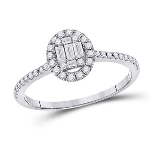14kt White Gold Womens Baguette Diamond Oval Cluster Ring 1/3 Cttw
