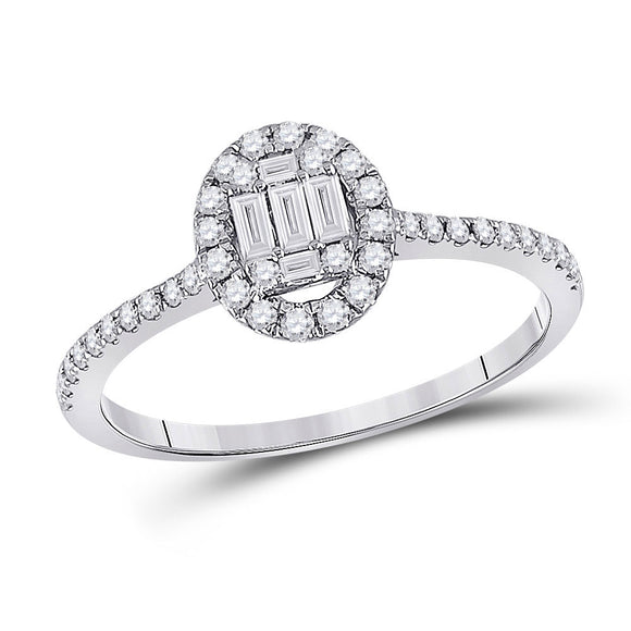 14kt White Gold Womens Baguette Diamond Oval Cluster Ring 1/3 Cttw