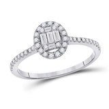 14kt White Gold Womens Baguette Diamond Oval Cluster Ring 1/3 Cttw