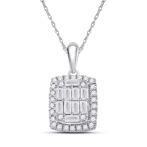 14kt White Gold Womens Baguette Diamond Fashion Pendant 1/2 Cttw