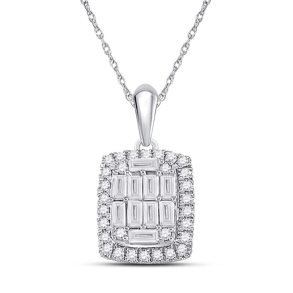 14kt White Gold Womens Baguette Diamond Fashion Pendant 1/2 Cttw