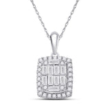 14kt White Gold Womens Baguette Diamond Fashion Pendant 1/2 Cttw