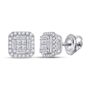 14kt White Gold Womens Baguette Diamond Square Earrings 1/2 Cttw