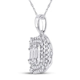 14kt White Gold Womens Baguette Diamond Square Pendant 1/2 Cttw