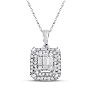 14kt White Gold Womens Baguette Diamond Square Pendant 1/2 Cttw