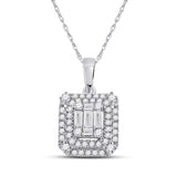 14kt White Gold Womens Baguette Diamond Square Pendant 1/2 Cttw