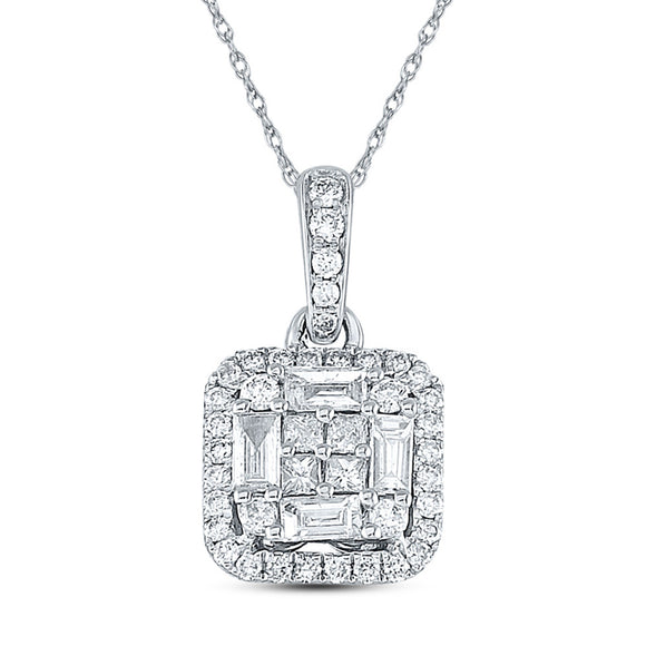 14kt White Gold Womens Baguette Diamond Fashion Pendant 5/8 Cttw