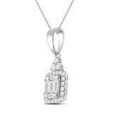 14kt White Gold Womens Baguette Diamond Square Cluster Pendant 1/3 Cttw