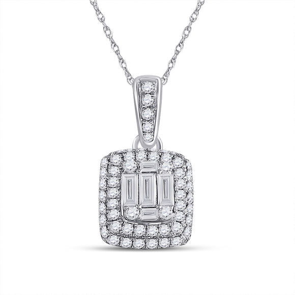 14kt White Gold Womens Baguette Diamond Cluster Pendant 5/8 Cttw