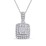 14kt White Gold Womens Baguette Diamond Cluster Pendant 5/8 Cttw