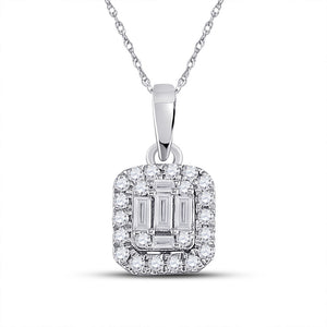 14kt White Gold Womens Baguette Diamond Cluster Pendant 1/4 Cttw