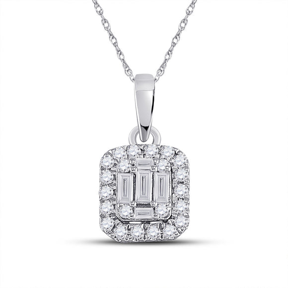 14kt White Gold Womens Baguette Diamond Cluster Pendant 1/4 Cttw