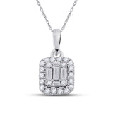 14kt White Gold Womens Baguette Diamond Cluster Pendant 1/4 Cttw
