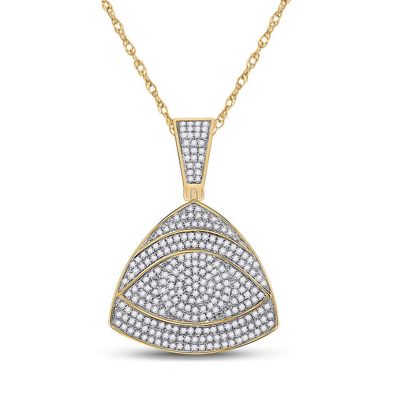 10kt Yellow Gold Mens Round Diamond All-Seeing Eye Triangle Charm Pendant 3/4 Cttw