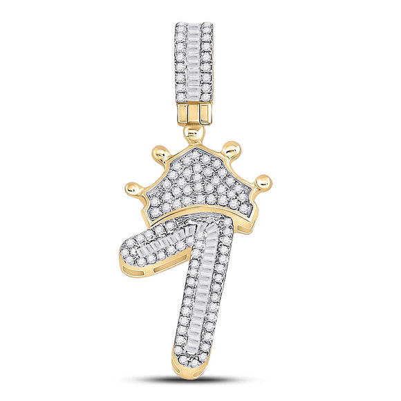 10kt Yellow Gold Mens Baguette Diamond Number 1 Crown Charm Pendant 1/2 Cttw