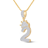10kt Yellow Gold Mens Baguette Diamond Number 2 Crown Charm Pendant 3/4 Cttw