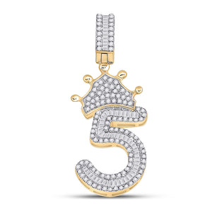 10kt Yellow Gold Mens Baguette Diamond Number 5 Crown Charm Pendant 3/4 Cttw