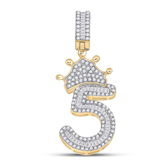 10kt Yellow Gold Mens Baguette Diamond Number 5 Crown Charm Pendant 3/4 Cttw