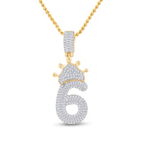 10kt Yellow Gold Mens Baguette Diamond Number 6 Crown Charm Pendant 3/4 Cttw