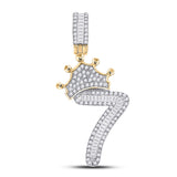 10kt Yellow Gold Mens Baguette Diamond Number 7 Crown Charm Pendant 5/8 Cttw