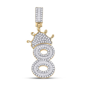 10kt Yellow Gold Mens Round Diamond Number 8 Crown Charm Pendant 3/4 Cttw
