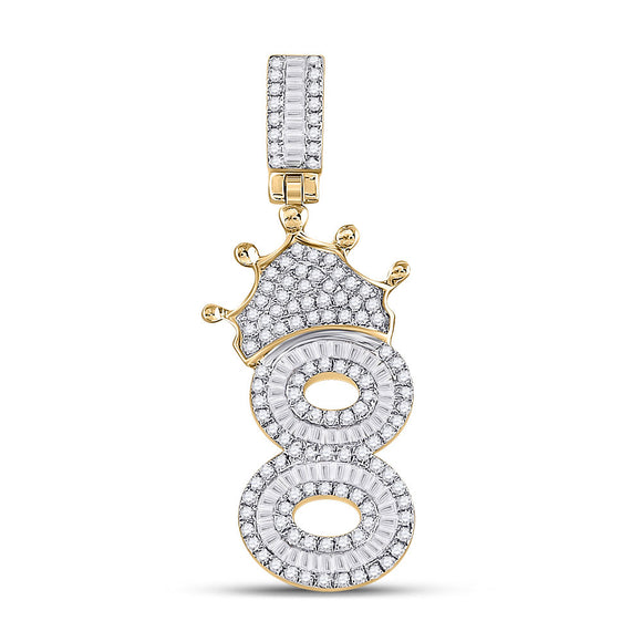10kt Yellow Gold Mens Round Diamond Number 8 Crown Charm Pendant 3/4 Cttw