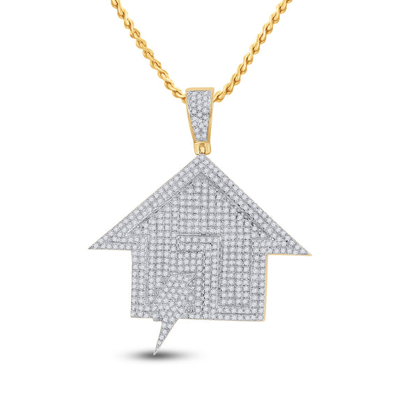 10kt Yellow Gold Mens Round Diamond Bolt Trap House Charm Pendant 1-1/4 Cttw