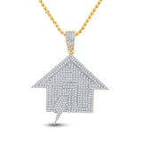 10kt Yellow Gold Mens Round Diamond Bolt Trap House Charm Pendant 1-1/4 Cttw