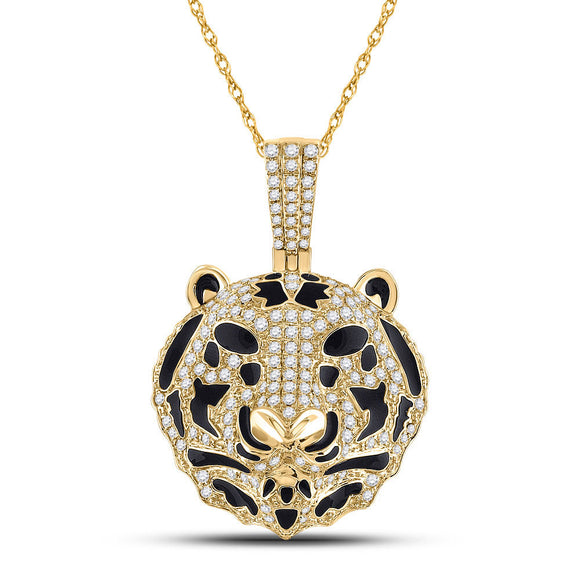 10kt Yellow Gold Mens Round Diamond Tiger Charm Pendant 2 Cttw