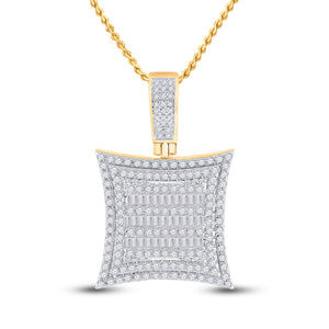 10kt Yellow Gold Mens Baguette Diamond Square Kite Charm Pendant 1-1/4 Cttw