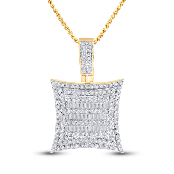 10kt Yellow Gold Mens Baguette Diamond Square Kite Charm Pendant 1-1/4 Cttw