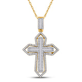 14kt Yellow Gold Mens Baguette Diamond Cross Charm Pendant 7/8 Cttw