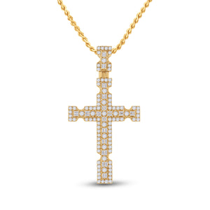 14kt Yellow Gold Mens Baguette Diamond Cross Charm Pendant 1-3/8 Cttw