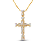 14kt Yellow Gold Mens Baguette Diamond Cross Charm Pendant 1-3/8 Cttw