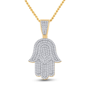 14kt Yellow Gold Mens Round Diamond Hamsa Hand Charm Pendant 3/4 Cttw